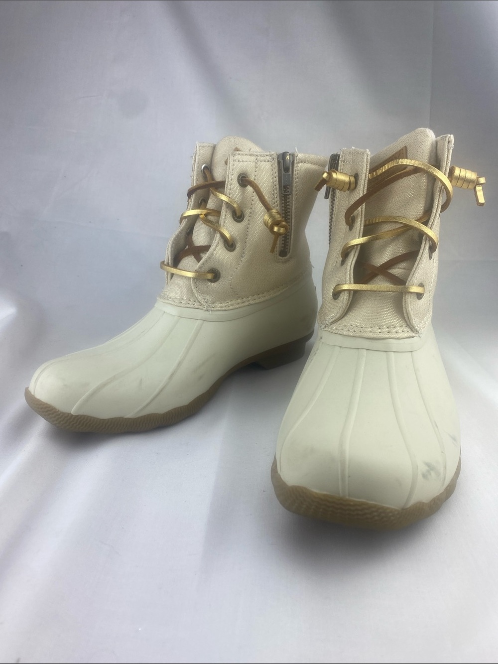 Sperry Cream and Gold Waterproof Lace-Up Duck Boots